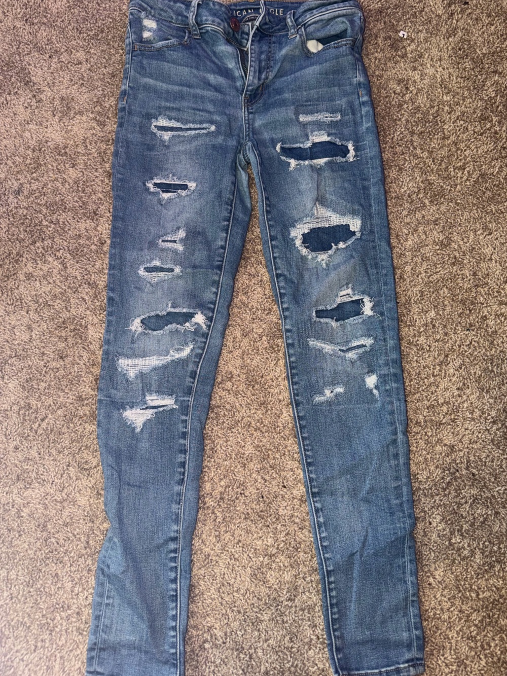 American Eagle Outfitters Distressed Skinny Jeans - Blue Denim